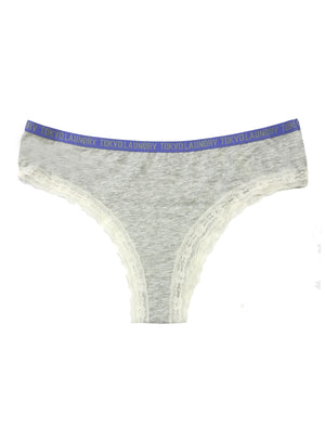 Ellie (3 Pack) High Leg Lace Knickers In Ivory / Grey Marl - Tokyo Laundry