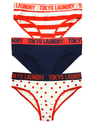 Katelyn (3 Pack) Assorted Print Briefs In Red / Ivory / Blue - Tokyo Laundry