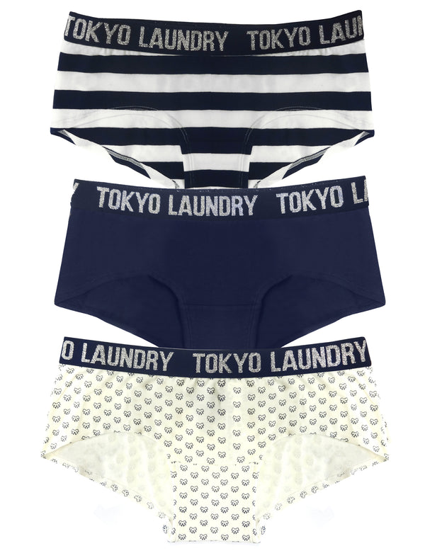Ariana (3 Pack) Assorted Print Short Briefs In Ivory / Blue - Tokyo Laundry