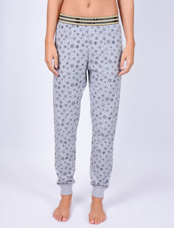 Alice Snowflake Print Cotton Lounge Pants in Light Grey Marl - Tokyo Laundry