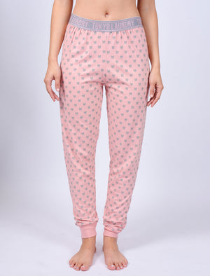 Penny Bow Print Cotton Lounge Pants in Blush - Tokyo Laundry