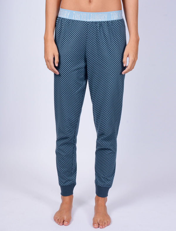 Claire Polka Dot Print Cotton Lounge Pants in Placid Blue - Tokyo Laundry
