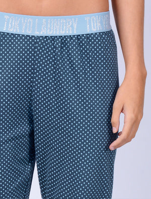 Claire Polka Dot Print Cotton Lounge Pants in Placid Blue - Tokyo Laundry
