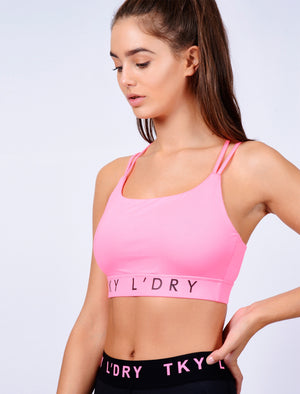 Sarki Crossover Back Sports Bra Top in Neon Pink - Tokyo Laundry Active
