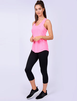 Mancuso 2 Perforated Racer Back Vest Top in Neon Pink - Tokyo Laundry Active