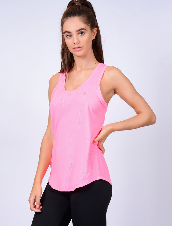 Mancuso 2 Perforated Racer Back Vest Top in Neon Pink - Tokyo Laundry Active