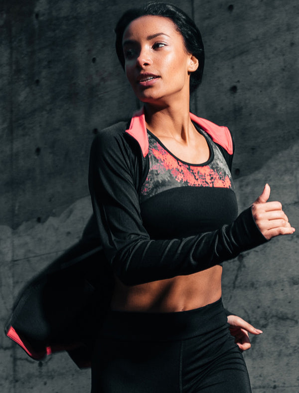 Seles Floral Panel Sports Bra Top in Black - Tokyo Laundry Active