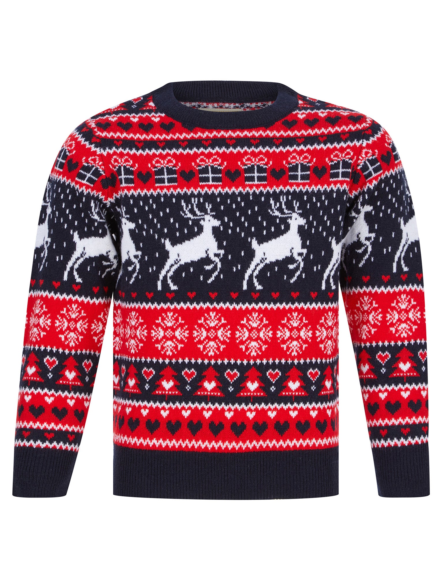 Girl s Snow Reindeer Nordic Fairisle Novelty Christmas Jumper in Ink Tokyo Laundry