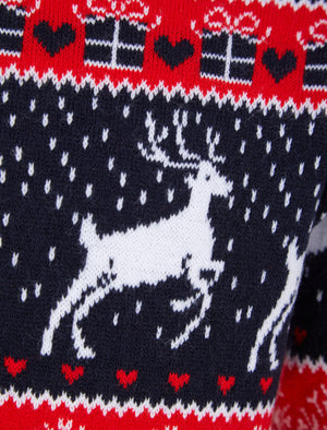 Girl's Snow Reindeer Nordic Fairisle Novelty Christmas Jumper in Ink - Merry Christmas Kids (4-12yrs)