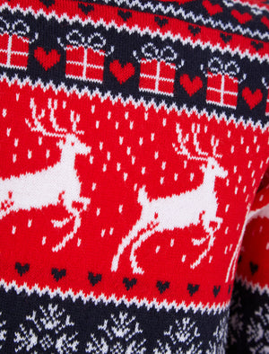Girl's Snow Reindeer Nordic Fairisle Novelty Christmas Jumper in Tokyo Red - Merry Christmas Kids (4-12yrs)