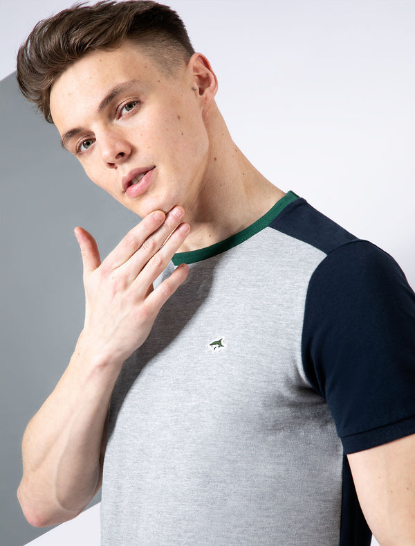 Padfield Cotton Pique T-Shirt with Contrast Sleeves in Light Grey Marl - Le Shark