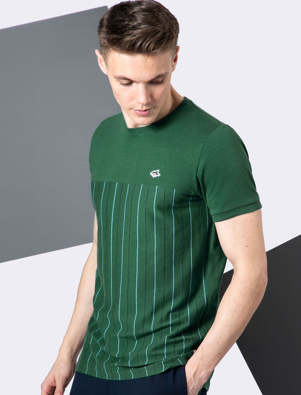 Overhill Pinstripe Cotton Jersey T-Shirt in Hunter Green - Le Shark