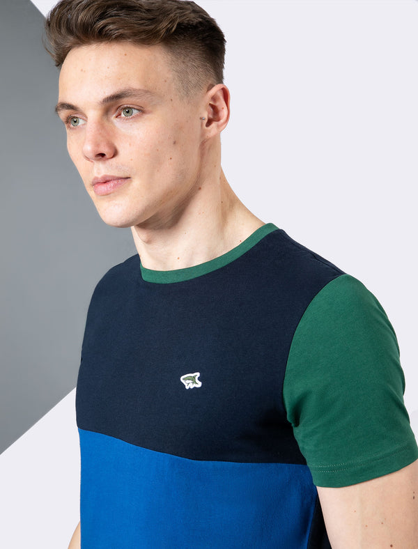Adon Colour Block Panel Cotton Jersey T-Shirt in Hunter Green - Le Shark