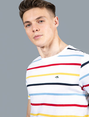 Orchardson Multi-colour Stripe Cotton Jersey T-Shirt In Bright White - Le Shark