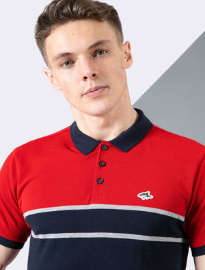 Osborne Colourblock Cotton Pique Polo Shirt In Scarlet Sage - Le Shark