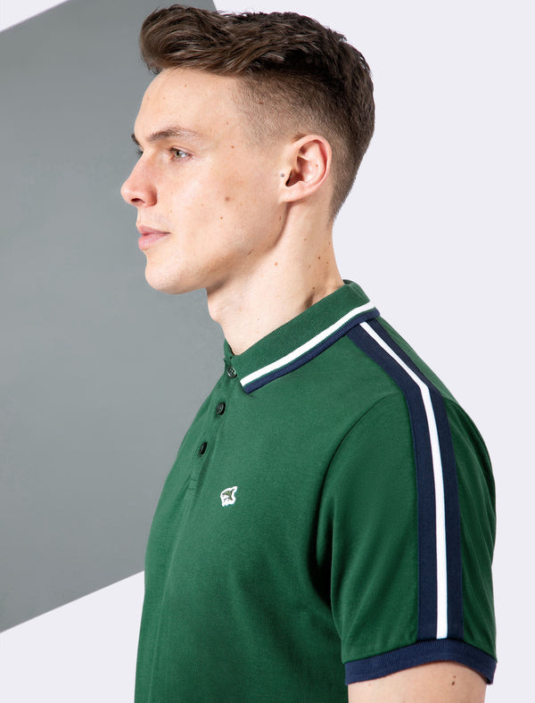Patcham Cotton Pique Polo Shirt with Racer Stripe Tape Detail In Hunter Green - Le Shark