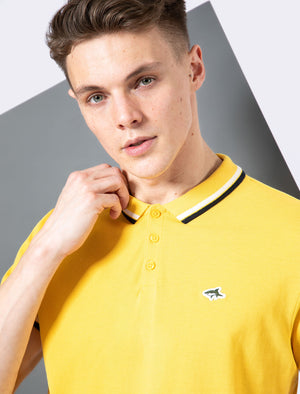 Patcham Cotton Pique Polo Shirt with Racer Stripe Tape Detail In Solar Yellow - Le Shark