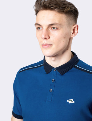 Mariner 2 Cotton Jersey Polo Shirt with Tape Detail In Limoges Blue - Le Shark