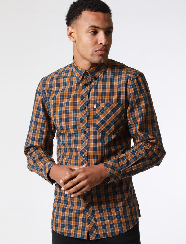 Mellor Checked Cotton Shirt with Chest Pocket In Cathay Spice Brown - Le Shark