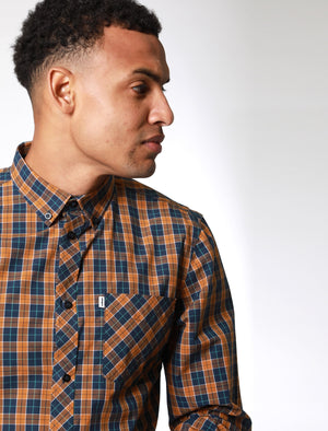 Mellor Checked Cotton Shirt with Chest Pocket In Cathay Spice Brown - Le Shark