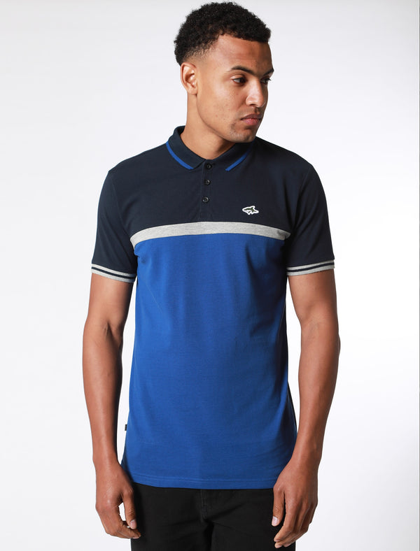 Palmerston Colour Block Pique Polo Shirt In Mazarine Blue - Le Shark
