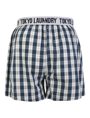 Tokyo Laundry Rising Wolf Checked Cotton Boxer Shorts in Marine
