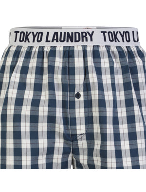 Tokyo Laundry Rising Wolf Checked Cotton Boxer Shorts in Marine
