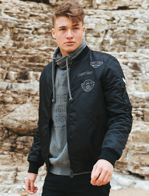 Amalfi Bomber Jacket with Flight Patches in Black Tokyo Laundry