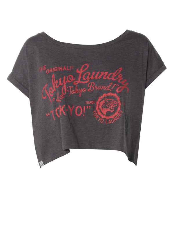 Beth Cropped T-Shirt in Dark Grey Marl - Tokyo Laundry