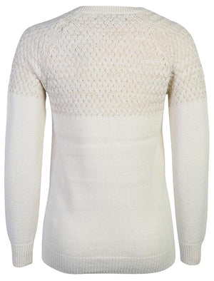 Carnation Knitted Jumper with Cross Stitch Gold Lurex Panel in Pearled Ivory - Amara Reya
