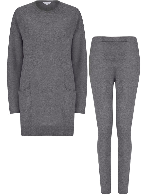 Ninette 2 Pc Jersey Knit Top / Pants Lounge Set in Anthracite - Amara Reya