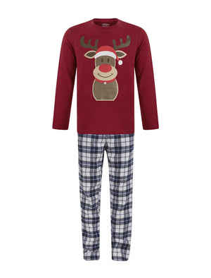 Boy's Rudolph 2pc Lounge Set in Red / White Navy Check - Merry Christmas Kids (4-12yrs)