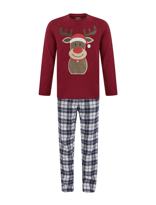 Boy's Rudolph 2pc Lounge Set in Red / White Navy Check - Merry Christmas Kids (4-12yrs)