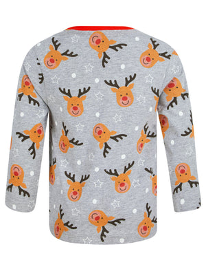 Boy's Rudolph Repeat Motif 2PC Lounge Pyjama Set in Light Grey Marl - Merry Christmas Kids (4-12yrs)