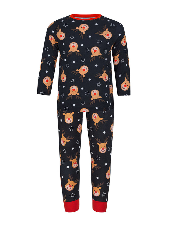 Boy's Rudolph Repeat Motif 2PC Lounge Pyjama Set in Navy - Merry Christmas Kids (4-12yrs)