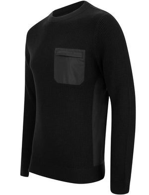Alpher Textured Cotton Knit Jumper with Fabric Chest Pocket In Jet Black - Dissident