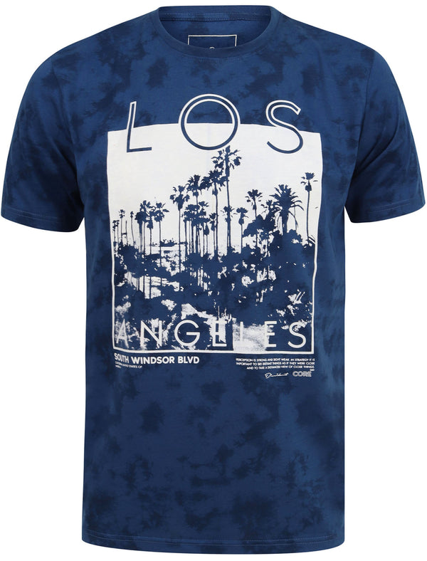 Alterman LA Motif Tie Dye Cotton Jersey T-Shirt In Nautical Blue - Dissident