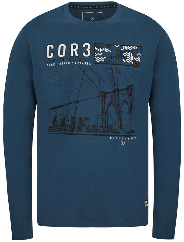 Ascend Motif Cotton Jersey Long Sleeve Top In Insignia Blue - Dissident