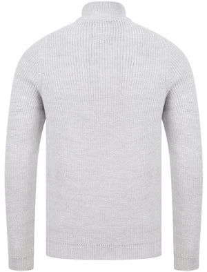 Asteroid Half Zip Funnel Neck Wool Blend Knitted Jumper in Light Silver Marl - Dissident