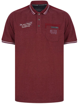 Barrage Cotton Pique Polo Shirt With Chest Pocket In Chocolate Truffle Red Marl - Dissident