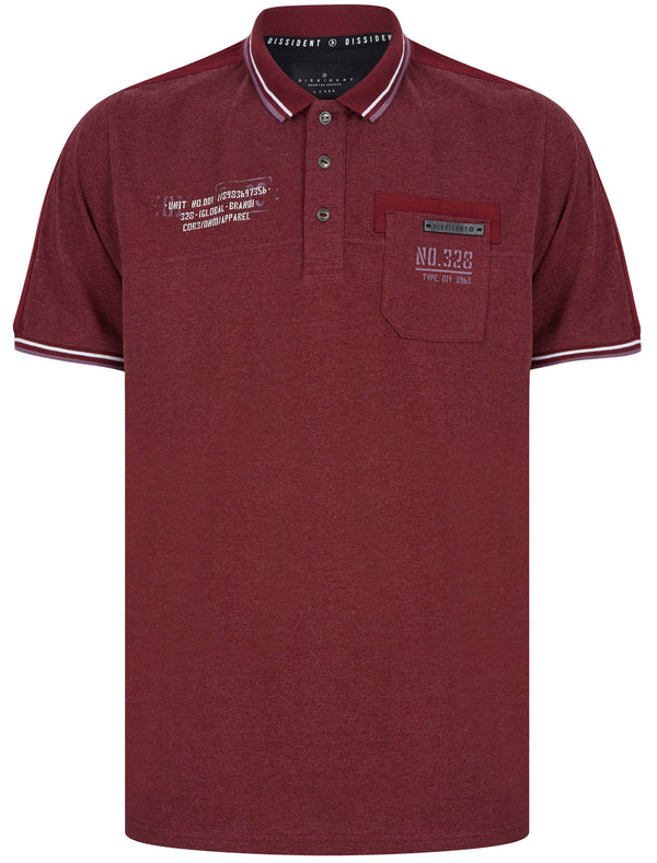 Barrage Cotton Pique Polo Shirt With Chest Pocket In Chocolate Truffle Red Marl - Dissident