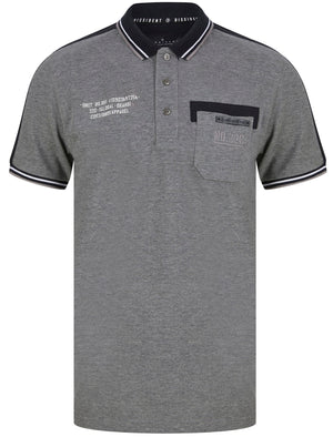 Barrage Cotton Pique Polo Shirt With Chest Pocket In Mid Grey Marl - Dissident