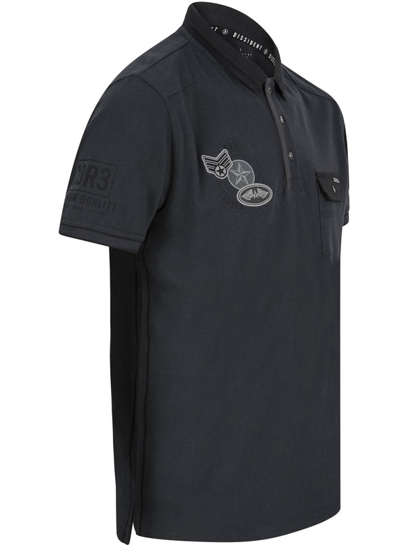 Blockade Cotton Pique Polo Shirt With Chest Pocket In India Blue - Dissident