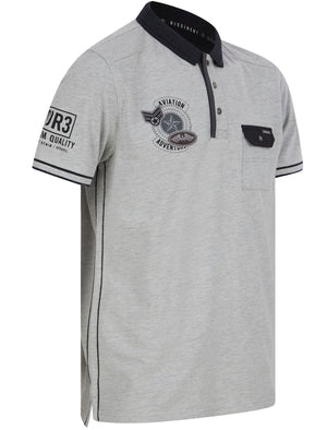 Blockade Cotton Pique Polo Shirt With Chest Pocket In Light Grey Marl - Dissident