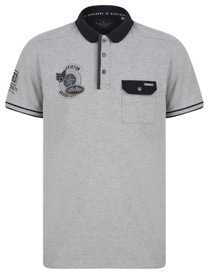 Blockade Cotton Pique Polo Shirt With Chest Pocket In Light Grey Marl - Dissident