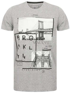 Bro Brooklyn Graphic Motif Cotton T-Shirt In Light Grey Marl - Dissident