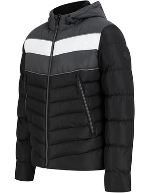 Devonte Chevron Quilted Puffer Jacket with Hood in Jet Black - Dissident