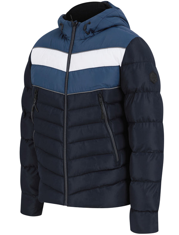 Devonte Chevron Quilted Puffer Jacket with Hood in Sky Captain Navy - Dissident