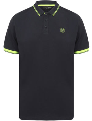 Kenji Cotton Pique Polo Shirt With Tipping in Dark Sapphire - Dissident