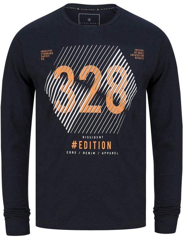 Keystone Motif Cotton Jersey Long Sleeve Top In Sky Captain Navy - Dissident